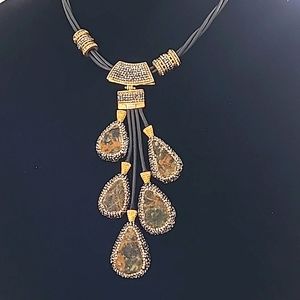 925 Sterling Natural Druzy (5) Swarovski Crystal's Necklace Luxury